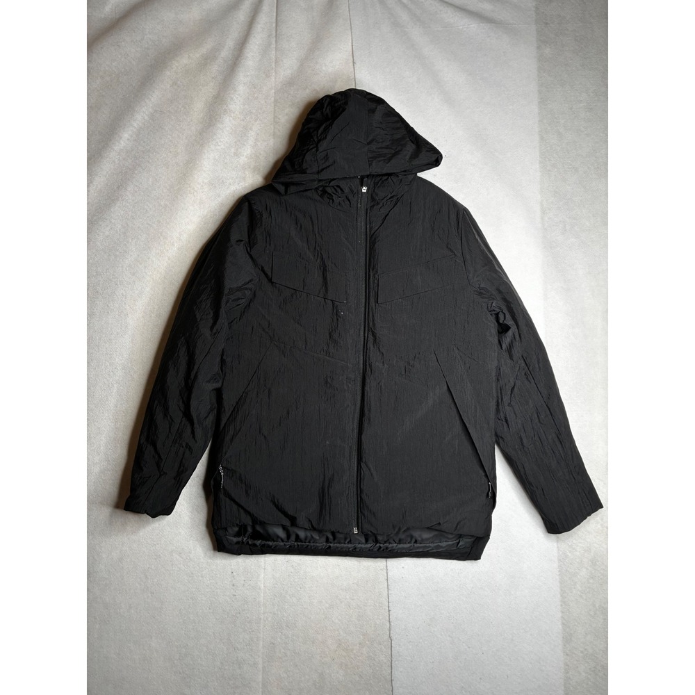 FLX Mens Black Hooded Puffer Jacket Full Zip Textured Nylon Shell RN73277 Small
